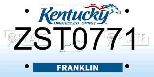ZST0771 Kentucky License Plate