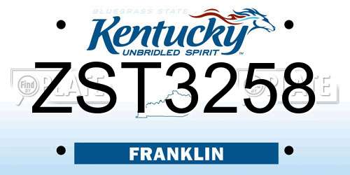ZST3258 Kentucky License Plate