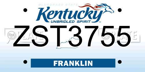 ZST3755 Kentucky License Plate