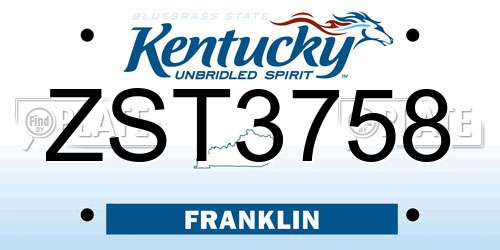 ZST3758 Kentucky License Plate
