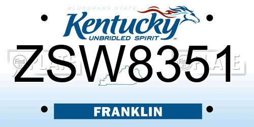ZSW8351 Kentucky License Plate