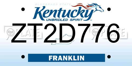 ZT2D776 Kentucky License Plate