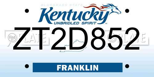 ZT2D852 Kentucky License Plate