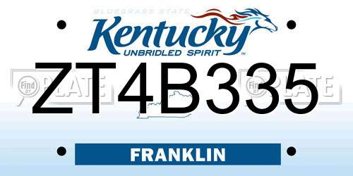 ZT4B335 Kentucky License Plate