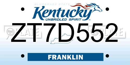 ZT7D552 Kentucky License Plate