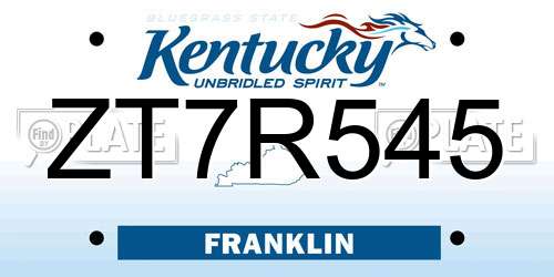 ZT7R545 Kentucky License Plate