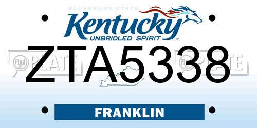ZTA5338 Kentucky License Plate