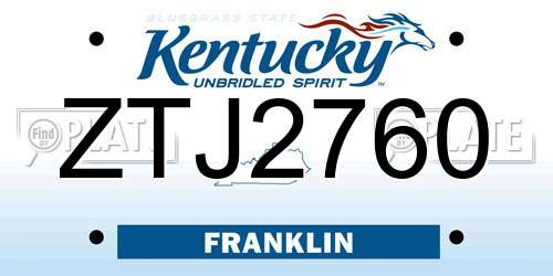 ZTJ2760 Kentucky License Plate
