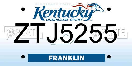 ZTJ5255 Kentucky License Plate