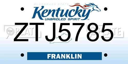 ZTJ5785 Kentucky License Plate