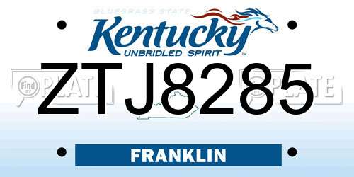 ZTJ8285 Kentucky License Plate
