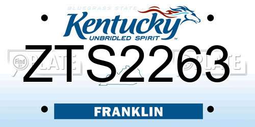 ZTS2263 Kentucky License Plate