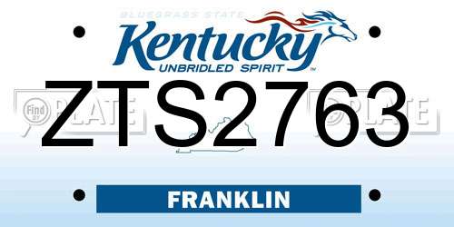 ZTS2763 Kentucky License Plate