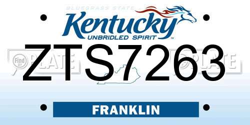 ZTS7263 Kentucky License Plate