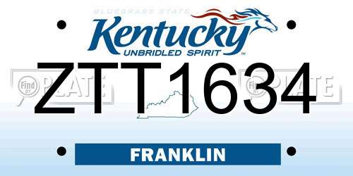 ZTT1634 Kentucky License Plate