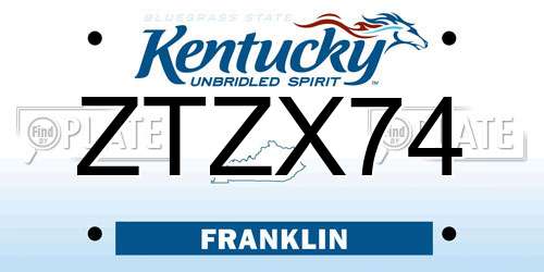 ZTZX74 Kentucky License Plate
