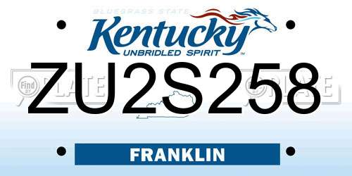 ZU2S258 Kentucky License Plate
