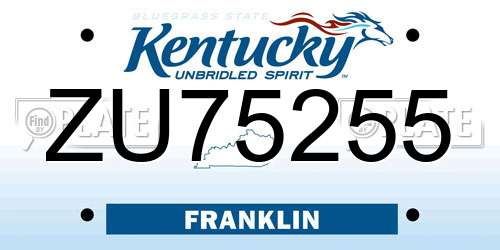 ZU75255 Kentucky License Plate