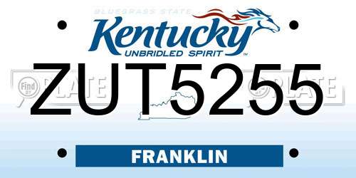 ZUT5255 Kentucky License Plate