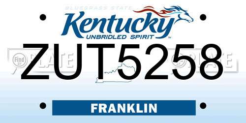 ZUT5258 Kentucky License Plate