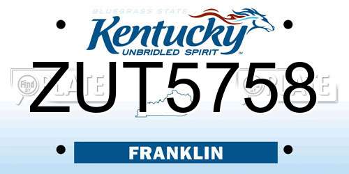 ZUT5758 Kentucky License Plate