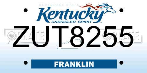 ZUT8255 Kentucky License Plate