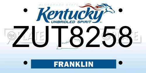 ZUT8258 Kentucky License Plate