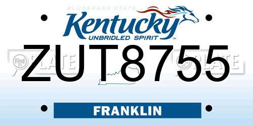 ZUT8755 Kentucky License Plate