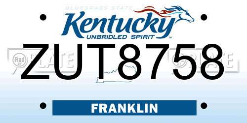 ZUT8758 Kentucky License Plate