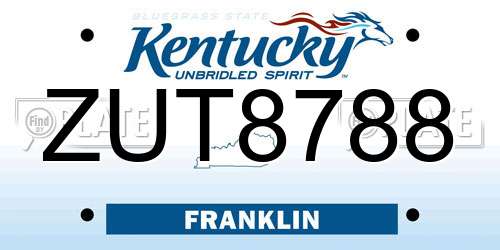 ZUT8788 Kentucky License Plate