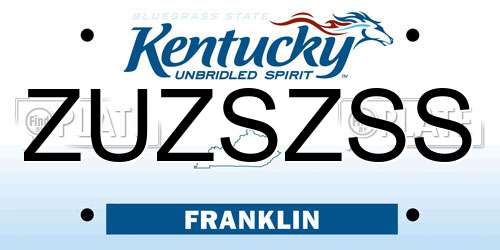 ZUZSZSS Kentucky License Plate