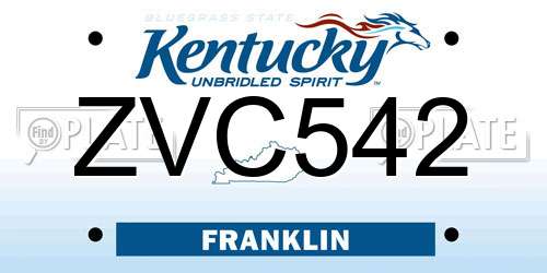 ZVC542 Kentucky License Plate