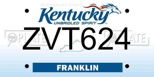 ZVT624 Kentucky License Plate