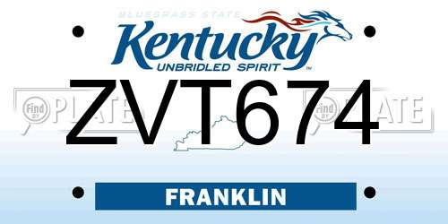 ZVT674 Kentucky License Plate