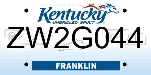 ZW2G044 Kentucky License Plate
