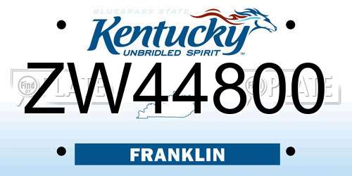ZW44800 Kentucky License Plate