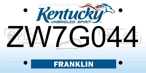 ZW7G044 Kentucky License Plate