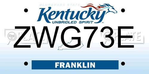 ZWG73E Kentucky License Plate