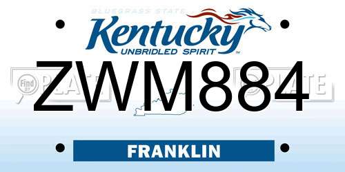 ZWM884 Kentucky License Plate