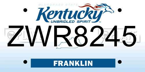 ZWR8245 Kentucky License Plate
