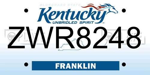 ZWR8248 Kentucky License Plate