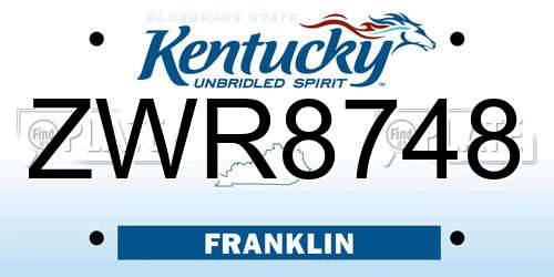 ZWR8748 Kentucky License Plate