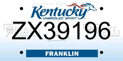 ZX39196 Kentucky License Plate