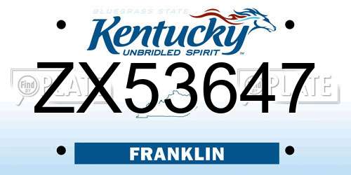 ZX53647 Kentucky License Plate