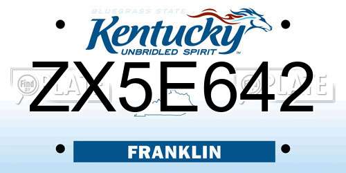 ZX5E642 Kentucky License Plate
