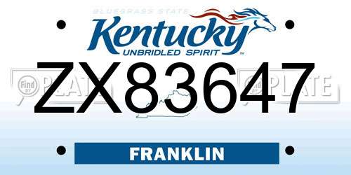 ZX83647 Kentucky License Plate