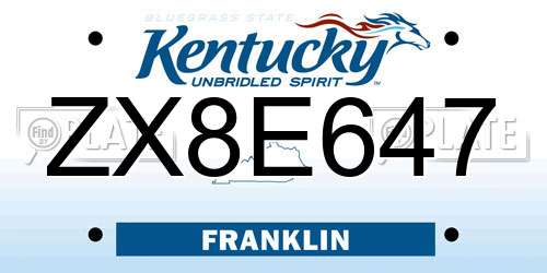 ZX8E647 Kentucky License Plate