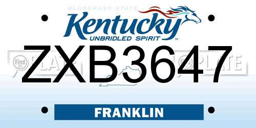 ZXB3647 Kentucky License Plate