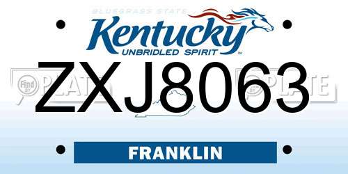 ZXJ8063 Kentucky License Plate