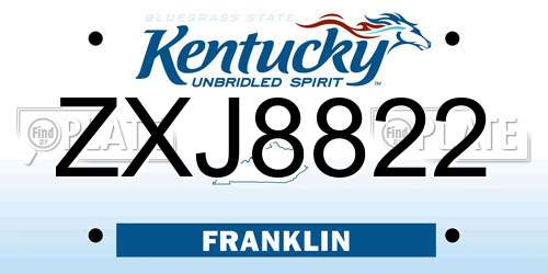ZXJ8822 Kentucky License Plate